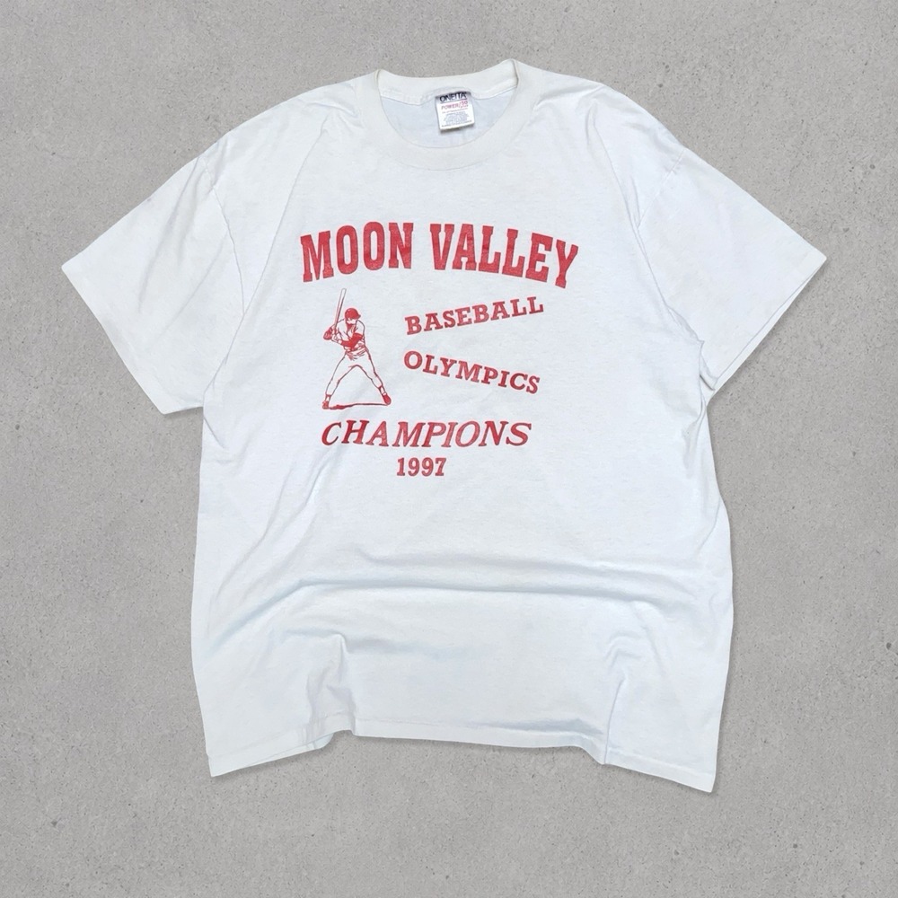 Vintage 90s ONEITA Moon Valley Baseball T Shirt - Men's XL - White - Picture 2 of 8